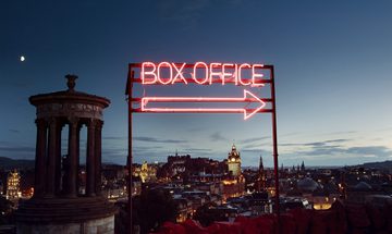 Calton hill Edinburgh - neon box office sign with right pointing arrow