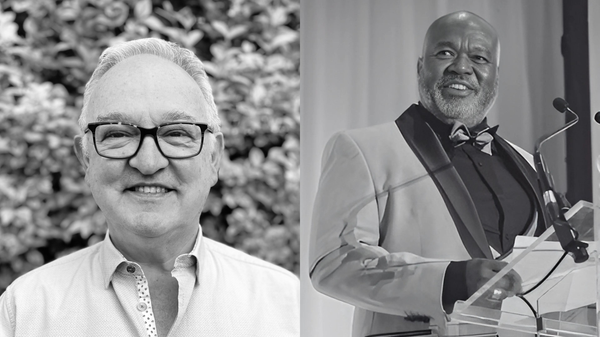 Black and white headshots of two men