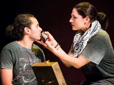 Egyptian Adam puts make up on Glasgow Adam