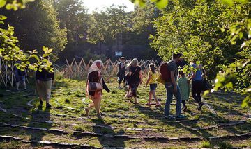 Audience members explore the labyrinth
