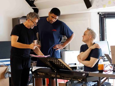 Graham Mackay-Bruce and Declan Spaine get advice from musical supervisor & arranger Martin Lowe.
